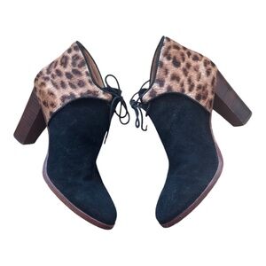 Madewell et SEZANE Suede Leopard Calf Hair Stacked-Heel Ankle Booties Size 7